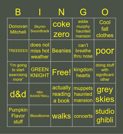 DALLON FALL BINGO Card