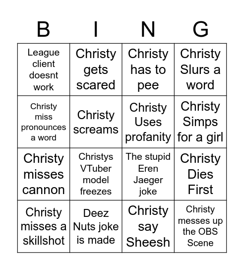 Christy Bingo Card