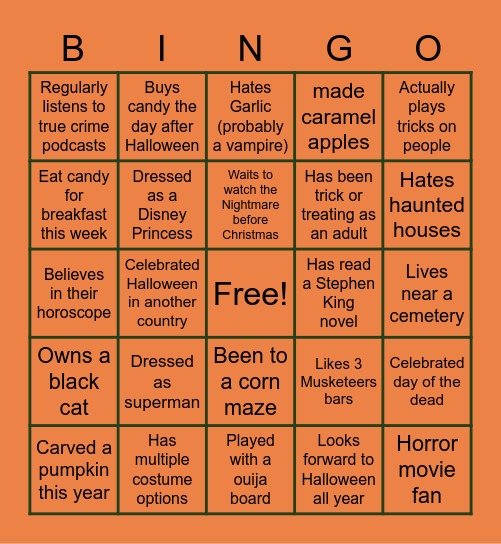 OWI Halloween Bingo Card