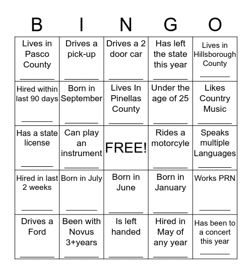 Novus Bingo Card