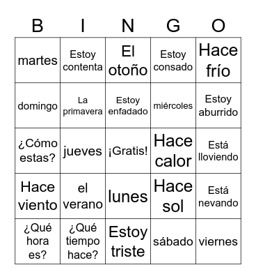 El Cominenzo de Clase Bingo Card