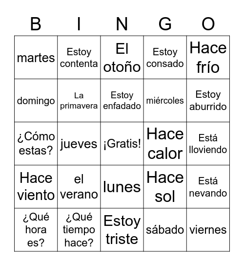 El Cominenzo de Clase Bingo Card