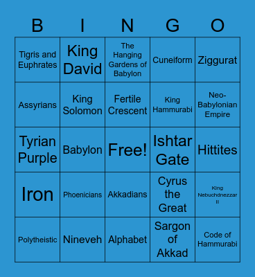 ANCIENT CIVILIZATION BINGO Card