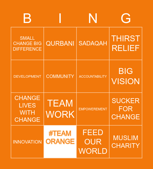 #TeamOrange Bingo Card