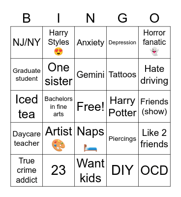 Emily Bingo Card
