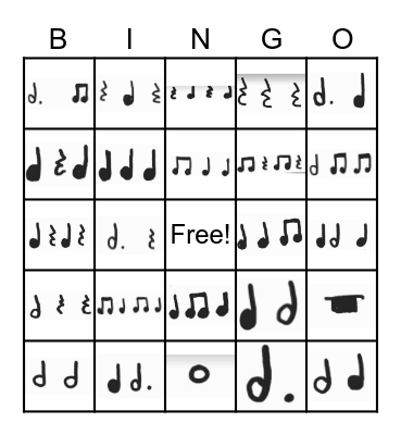 Rhythm Bingo Level 1 Bingo Card