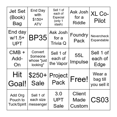 Timbuk2 BINGO Card