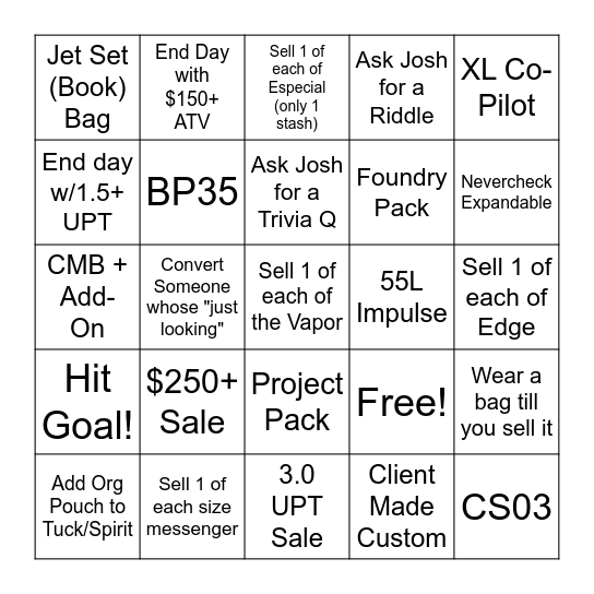 Timbuk2 BINGO Card