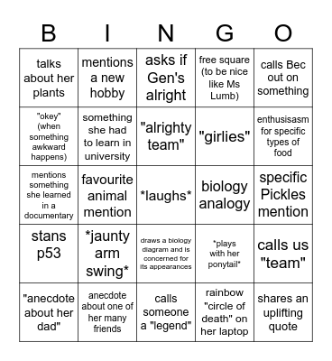 MS LUMB Bingo Card