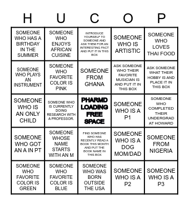 HUCOP Back to School BBQ Bingo Card