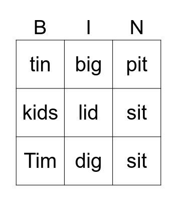 Untitled Bingo Card