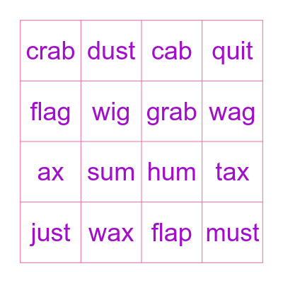 FUN FRIDAY VOCAB BINGO Card