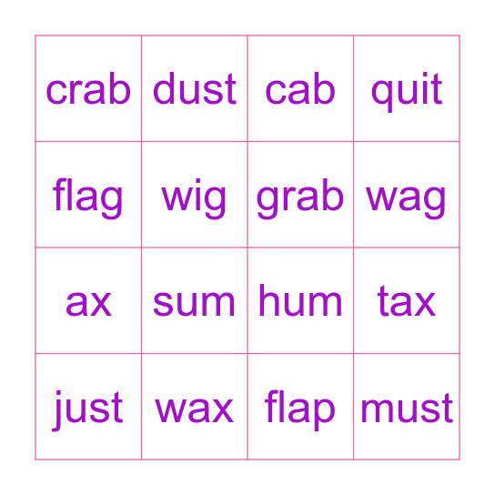 FUN FRIDAY VOCAB BINGO Card