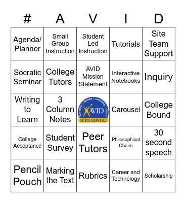 #AVID Bingo Card