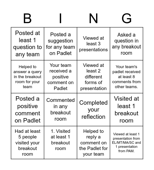 Professional Learning Day BINGO Card Bingo Card