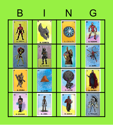 Superhero Loteria Bingo Card