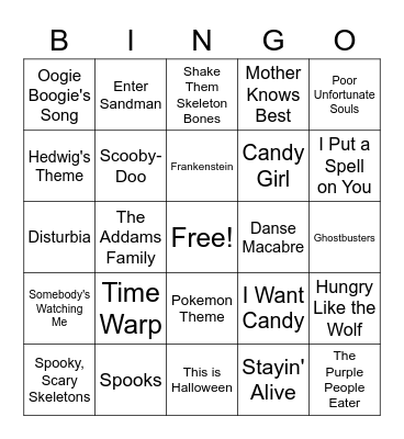 Spooky Music Bingo Card