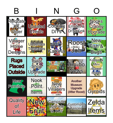 Animal Crossing New Horizon Direct 10/15 Bingo Card