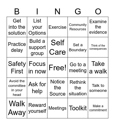 Coping Skills Bingo Card