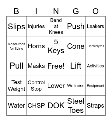 Safety Bingo Card