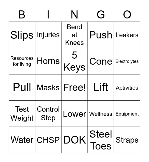 Safety Bingo Card