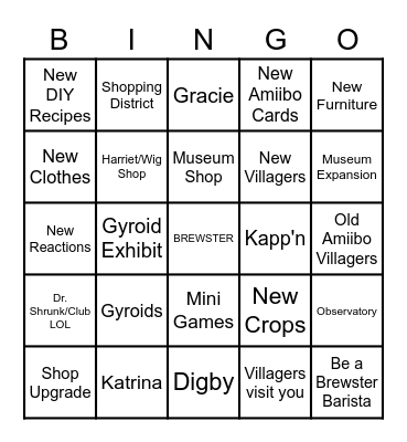 ACNH Direct Predictions Bingo Card
