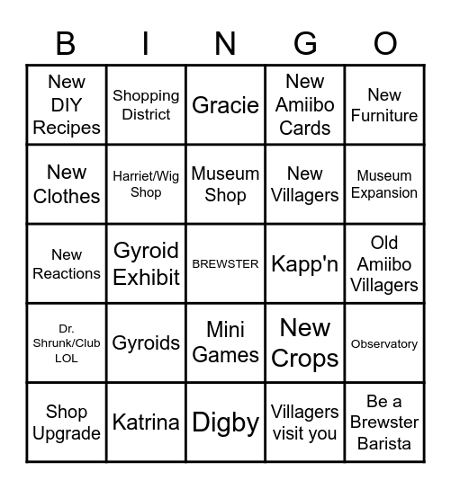 ACNH Direct Predictions Bingo Card