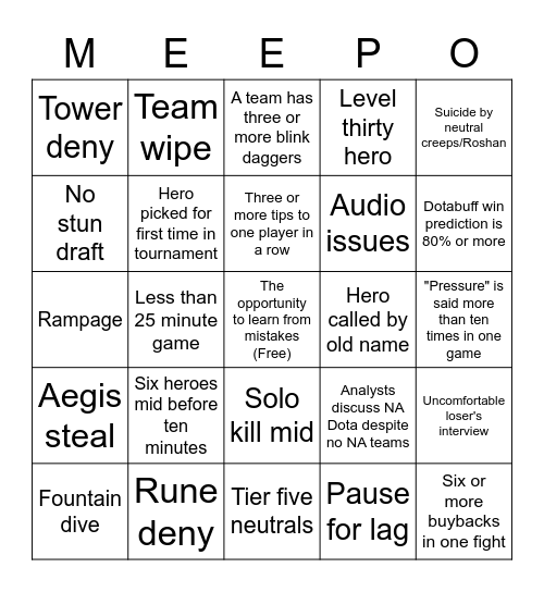 The International 10 Bingo Card