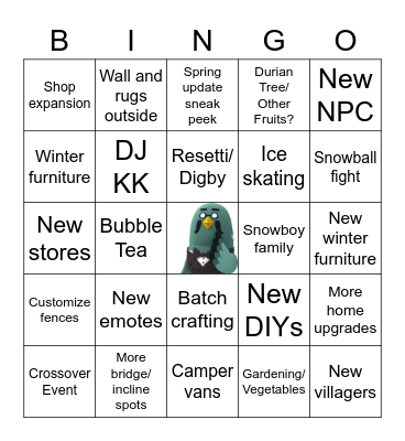 Animal Crossing Direct Bingo Card