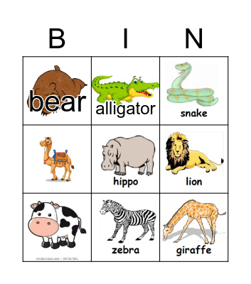 Zoo animals Bingo Card