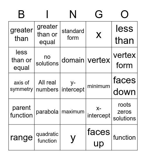 Tx Math Completion Vocabulary Bingo Card