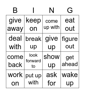 Phrasal verbs Bingo Card