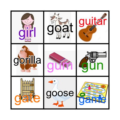 Phonics 1 unit 3 Bingo Card