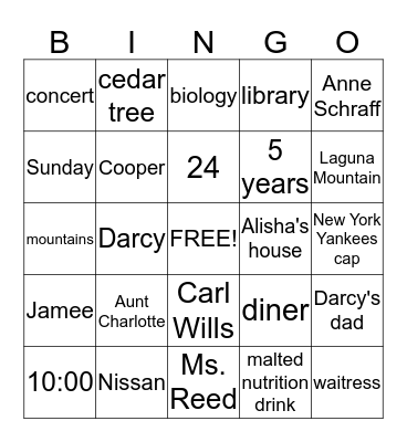 Lost and Found Bingo Card