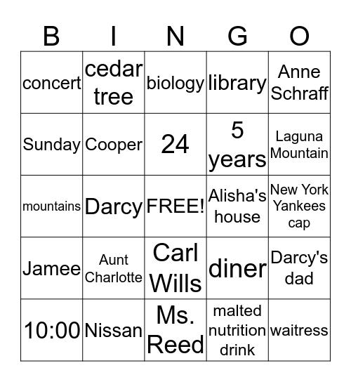 Lost and Found Bingo Card