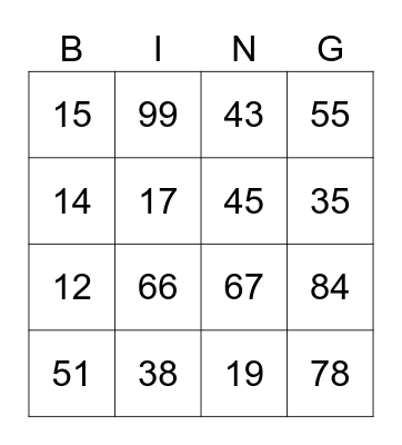 Los numeros Bingo Card