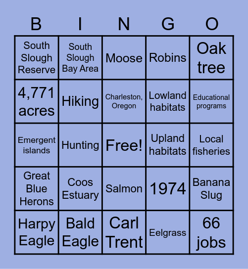 South Slough Bingo Card
