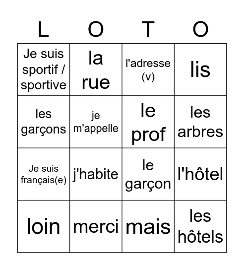 1mh unité 1 Bingo Card