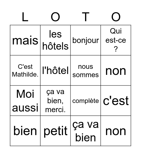 1mh unité 1 Bingo Card