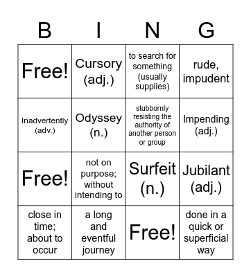 List 8 Bingo Card