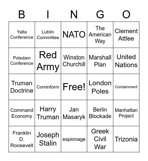 Origins of the Cold War Bingo Card