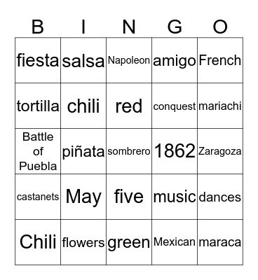 Cinco de Mayo Bingo Card