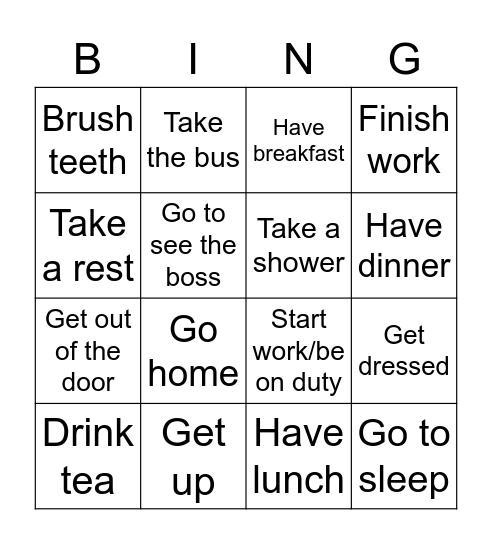 Daily routine Bingo Card