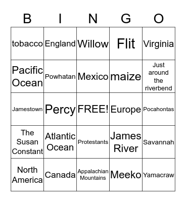 Pocahontas  Bingo Card