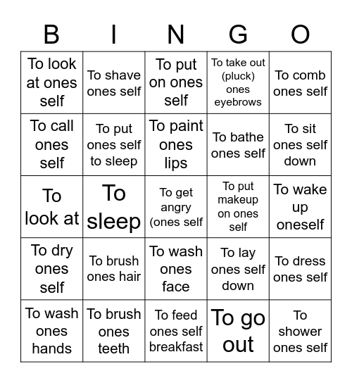 Los verbos reflexivos Bingo Card