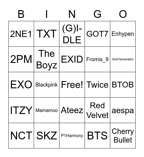 K-pop Groups Bingo Card