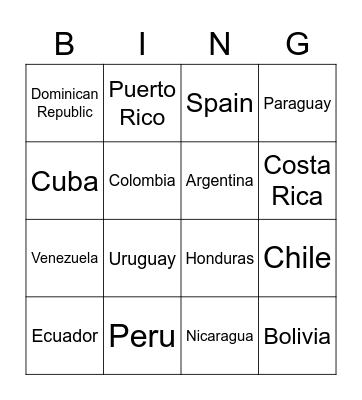 Countries and capitals Bingo Card