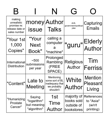 Author Meeting Bingo Card