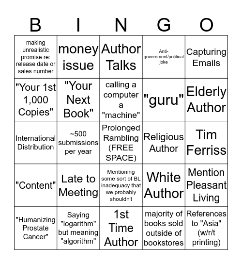 Author Meeting Bingo Card