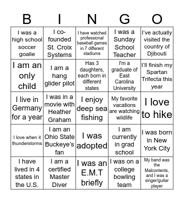 T&IC / Field Immersion Activity Bingo Card